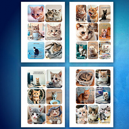 Стикербук ПРОСТО НАКЛЕЙ А6, 16 листов, 96 цветных стикеров, на гребне, BRAUBERG, "Коты мемы", 666050