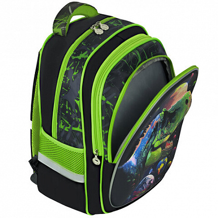 Рюкзак BRAUBERG KIDS FLOSSY, 2 отделения, 3 кармана, "Galaxy Dino", 3D-панель, 40х28х18 см, 273182