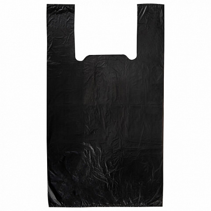 Пакет "майка" КОМПЛЕКТ 100 штук, 30+18х55, ПНД черный, 15 мкм, LAIMA, 700789