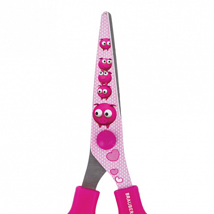 Ножницы 130 мм с цветной печатью "Поросята", розовые, закругленные, BRAUBERG KIDS, 232272