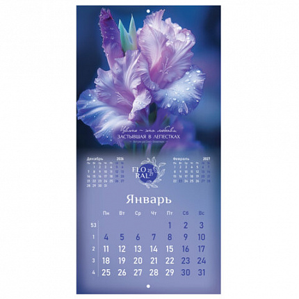 Календарь настенный перекидной 2027г, BRAUBERG, 12 листов, 28,5х28,5 см, "Floral", 118425