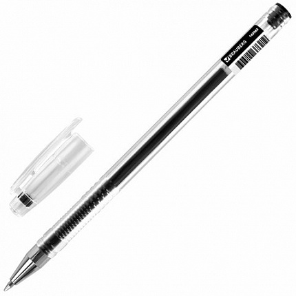 Ручка гелевая РОССИЯ "СОЮЗ", ЧЕРНАЯ, корпус прозрачный, 0,7 мм, линия письма 0,35 мм, BRAUBERG, 143963