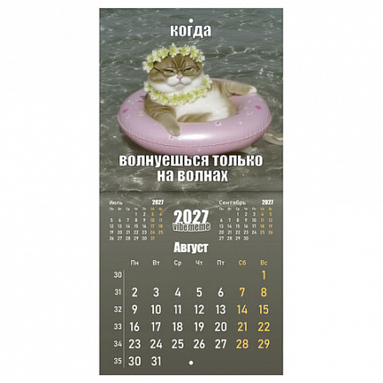 Календарь настенный перекидной 2027 г., BRAUBERG, 12 листов, 21,4х21,4 см, МИНИ, "Vibe meme", 118438