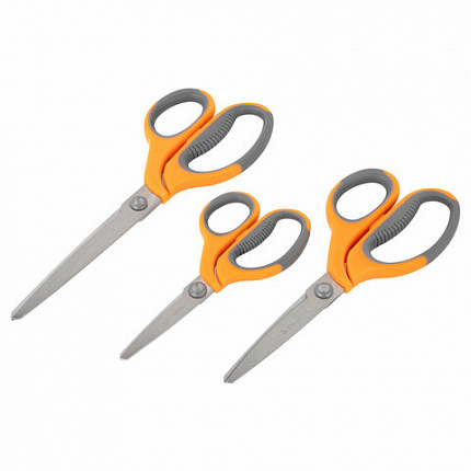 Ножницы BRAUBERG "PROFESSIONAL" 3 шт. (135, 180, 210 мм), серо-оранжевые ручки, ВЫГОДНАЯ УПАКОВКА, 272981