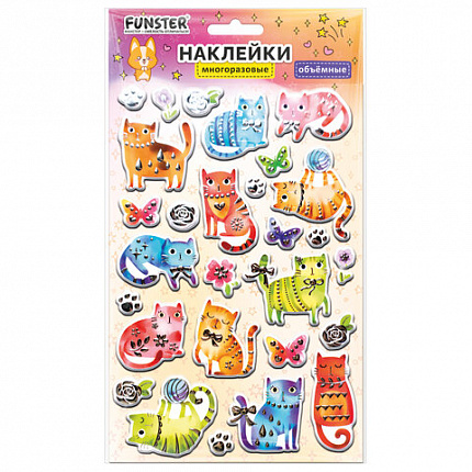 Наклейки объемные MAXI 21х14 см, ассорти 12 видов, FUNSTER (ФАНСТЕР), 666678