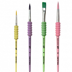 Кисти c EVA-вставкой НАБОР 4 шт. (синтетика круглые №4, 8, 12; плоская №10), блистер BRAUBERG KIDS, 201095