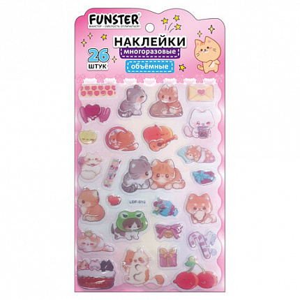 Наклейки объемные "Яркий микс", 19х13,5 см, ассорти 12 видов, FUNSTER (ФАНСТЕР), 666087