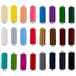 Нитки швейные 40 ЛШ, 200 м, полиэстер, НАБОР 24 цвета, в ПОДАРОК набор игл, DEVELIA (Девелиа), 609625
