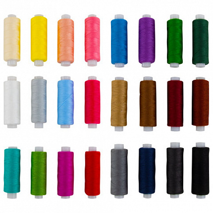 Нитки швейные 40 ЛШ, 200 м, полиэстер, НАБОР 24 цвета, в ПОДАРОК набор игл, DEVELIA (Девелиа), 609625