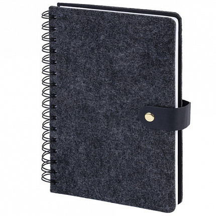 Ежедневник недатированный А5 135х210мм BRAUBERG "Felt" на гребне, войлок, кнопка 160л, черный, 117132
