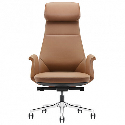 Кресло HAWASAN PREMIUM EX-840 STELLAR, синхромеханизм, алюминий, экокожа, коричневое, 533242