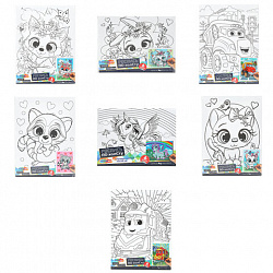 Картина детская по контуру, АССОРТИ 7 видов, 15х20 см, на подрамнике, акрил, кисти, МУЛЬТИ АРТ, 5896