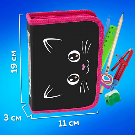 Пенал ПИФАГОР, 1 отделение, ламинированный картон, 19х11 см, "Dark kitten", 273467
