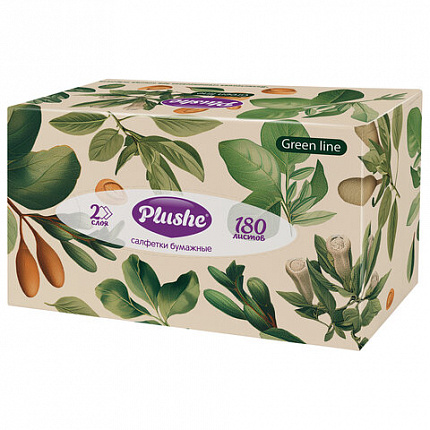 Косметические салфетки 180 штук в картонном боксе 2-слойн. Plushe Green Line(Плюше),2, 19335