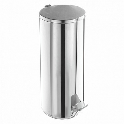 Ведро мусорное с педалью 30 литров, УСИЛЕННОЕ, кольцо под мешок, хром, нержавеющая сталь, ТИТАН