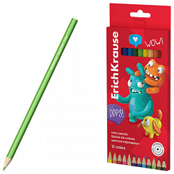 Цветные карандаши ERICH KRAUSE "Jolly Friends", 12 цветов, шестигранные, натуральное дерево, 61792