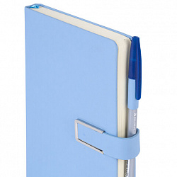 Ежедневник недатированный А5 143х210мм BRAUBERG Deluxe, под кожу, магнит 160л, голубой, 117144