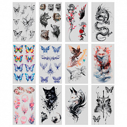 Наклейки-тату переводные "Цветные", 20,5х10 см, ассорти 12 видов, FUNSTER (ФАНСТЕР), 666105