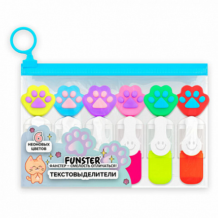 Набор текстовыделителей с топперами 6 ЦВЕТОВ НЕОН, "ЛАПКИ", линия 1-4 мм, FUNSTER (ФАНСТЕР), 152645