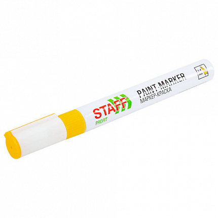 Маркер-краска лаковый (paint marker) 2-4 мм, ЖЕЛТЫЙ, НИТРО-ОСНОВА, STAFF PROFIT, для любых поверхностей, 152583