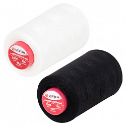Нитки швейные 40/2 5000 ярд. (4572 м), Набор 2 белых/2 черных, DEVELIA (Девелиа), 665429