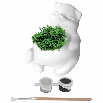 КАШПО ИЗ ГИПСА СО МХОМ, с красками и кистью для росписи, ассорти, BRAUBERG KIDS, 666012