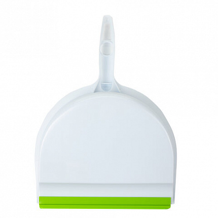 Совок для мусора КОМПЛЕКТ+ щетка сметка, пластиковые, резиновая кромка, бело-зеленый, ЛЮБАША, 603615