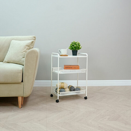 Этажерка офисно-бытовая "Ладья-33КС", 650х450х300 мм, 2 яруса + столик, металл, белая, Э 356 Б