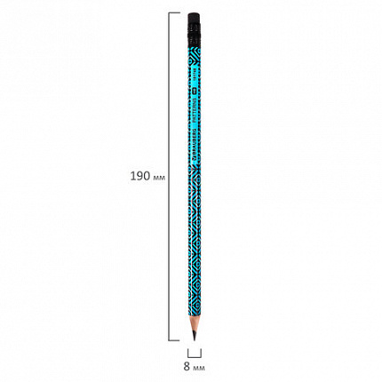 Карандаш чернографитный BRAUBERG "PATTERNS", 1 шт., HB, с ластиком, корпус ассорти, 181748