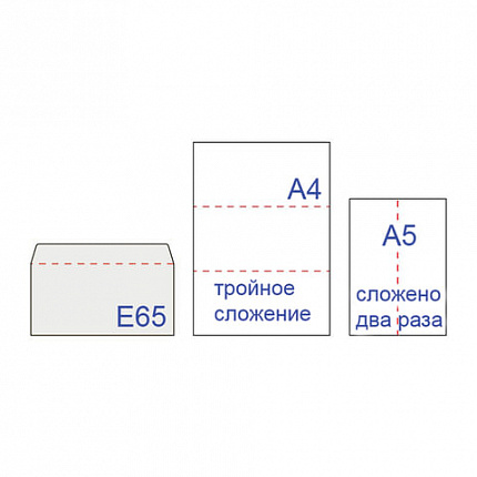 Конверты Е65 (110х220 мм), клей, 80 г/м2, КОМПЛЕКТ 50 шт., клапан автомат, 206.50