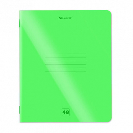Тетрадь пластиковая обложка (НЕОН) А5 48 листов, скоба, клетка, BRAUBERG "Smart Cover", ЗЕЛЕНАЯ, 405038