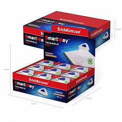 Ластик ERICH KRAUSE "SmartWay Mini Triangle", 37х35х9 мм, белый, треугольный, пластиковый держатель, 45552