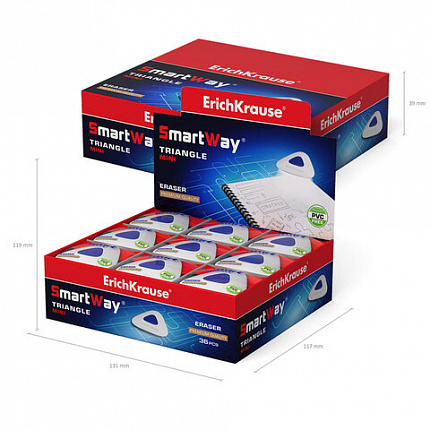 Ластик ERICH KRAUSE "SmartWay Mini Triangle", 37х35х9 мм, белый, треугольный, пластиковый держатель, 45552