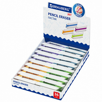 Ластик BRAUBERG "Jet Pro", 57х16х16 мм, цвет ассорти, треугольный, скошенные края, 228718