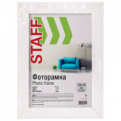 Рамка 10х15 см, небьющаяся, STAFF "Grand", багет 18 мм, белая, МДФ, 391208