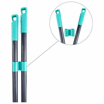 Совок для мусора КОМПЛЕКТ щетка + 2 рукоятки 80 см и 83 см с резьбой, пластиковые, "ЛЕНИВКА", бирюзово-серый, LAIMA, 700055