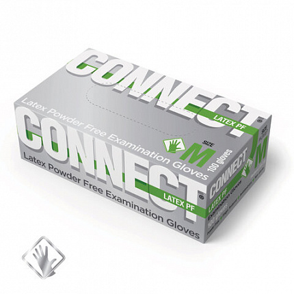 Перчатки смотровые латексные 50 пар (100 штук), CONNECT, размер 7-8, M (средний)