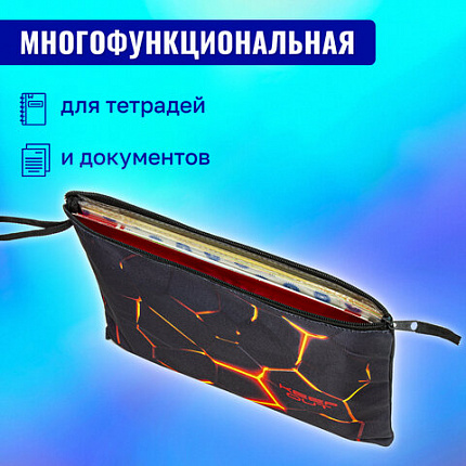 Папка для тетрадей BRAUBERG А4, 1 отделение, полиэстер, на молнии, с ручкой, "Лава", 270942