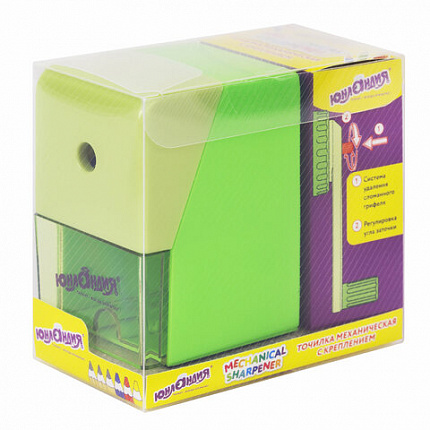 Точилка механическая ЮНЛАНДИЯ "Пастель", для чернографитных и цветных карандашей, корпус зелёный, 272000