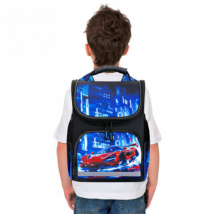 Ранец ПИФАГОР BASIC, 1 отделение, 3 кармана, эргономичная спинка, "Speed rusher", 35х28х18 см, 273141