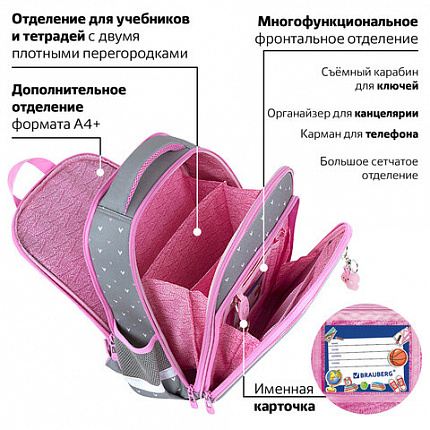 Ранец BRAUBERG QUADRO, 3 отделения, с брелоком, "Anime friends", 37х28х18 см, 272022