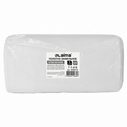 Полотно ВАФЕЛЬНОЕ отбеленное, рулон 0,45х60 м, в пакете, плотность 140 (±10) г/м2, LAIMA, 609575
