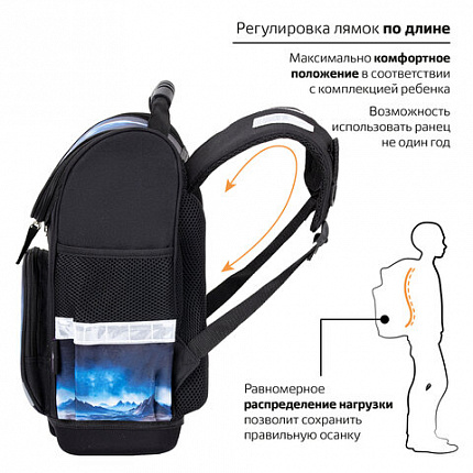 Ранец ЮНЛАНДИЯ WISE, 1 отделение, 3 кармана, устойчивое дно, Space driver, 37х29х15 см, 273163