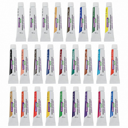 Краски акриловые художественные 26 шт. по 12 мл, холсты 3 шт., кисти 6 шт., аксессуары, 37 предметов, BRAUBERG HOBBY, 192544