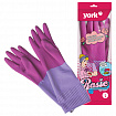 Перчатки МНОГОРАЗОВЫЕ резиновые YORK "Роза", хлопчатобумажное напыление, ПРОЧНЫЕ, размер 8-9, L (большой), розовые, вес 75 г, 92680