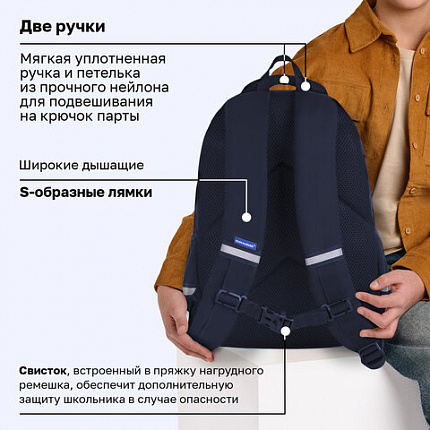 Рюкзак BRAUBERG INTENT, 2 отделения, 4 кармана, "Темно-синий", 39х27х14 см, 273113