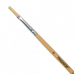 Кисть ПИФАГОР, ЩЕТИНА, плоская, № 4, деревянная лакированная ручка, 200871