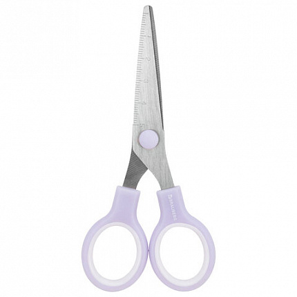 Ножницы BRAUBERG KIDS 130 мм, ручки лавандовые, закругленные лезвия с линейкой, 274061