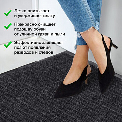 Коврик входной ворсовый влаго-грязезащитный 90х120 см, толщина 7 мм, ребристый, черный, LAIMA, 602874