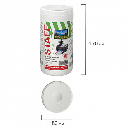 Салфетки для экранов всех типов и пластика универсальные STAFF "EVERYDAY", 13х15 см, туба 100 шт., влажные, 511518